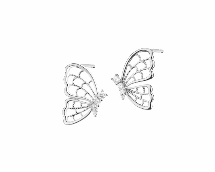 Stříbrné náušnice se zirkony - motýli