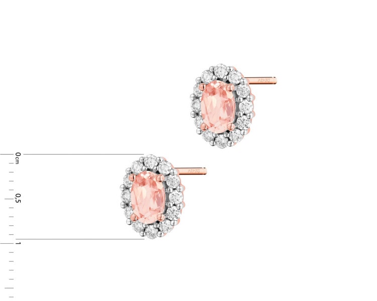 14 K Rhodium Plated Rose Gold Earrings with Diamonds - fineness 14 K