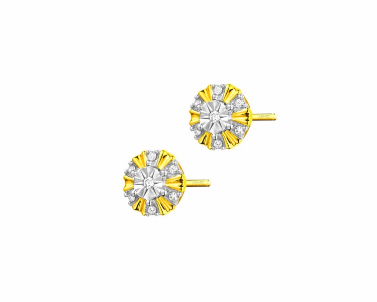 9 K Rhodium-Plated Yellow Gold Earrings with Diamonds 0,05 ct - fineness 9 K