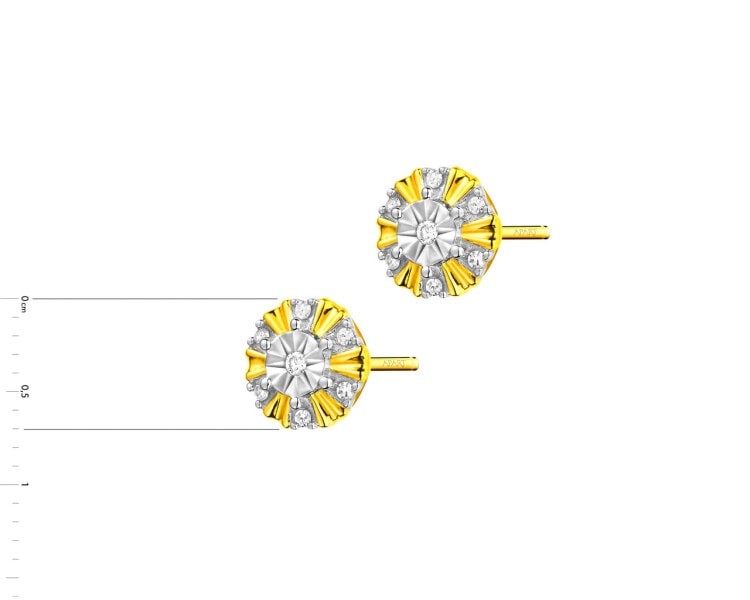 9 K Rhodium-Plated Yellow Gold Earrings with Diamonds 0,05 ct - fineness 9 K