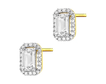 Zlaté náušnice s diamanty a bílými topazy - ryzost 585