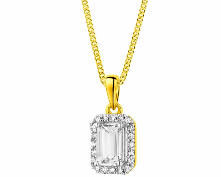 Zlatý přívěsek s diamanty a bílým topazem - ryzost 585