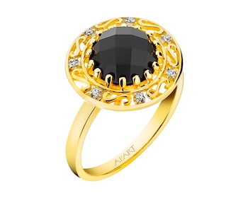 Zlatý prsten s diamanty a onyxem - ryzost 585
