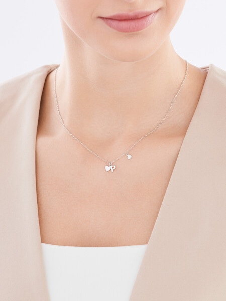 Stříbrný náhrdelník - písmeno P, srdce