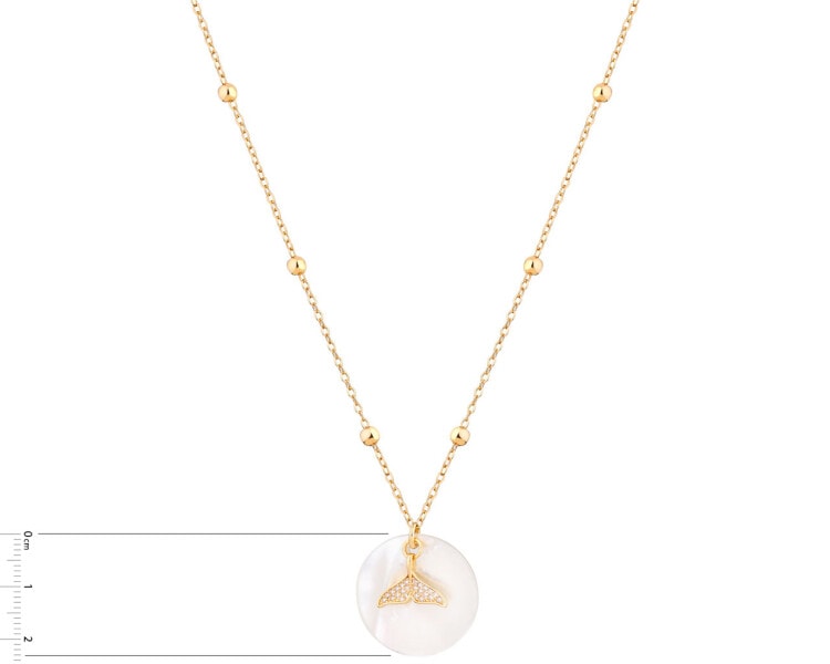 Pozlacený náhrdelník z mosazi s perletí a zirkony - ploutev