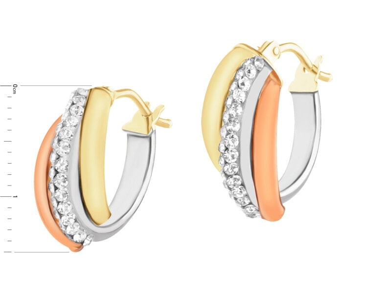 14 K Yellow, Rose & Rhodium Plated White Gold Earrings with Cubic Zirconia