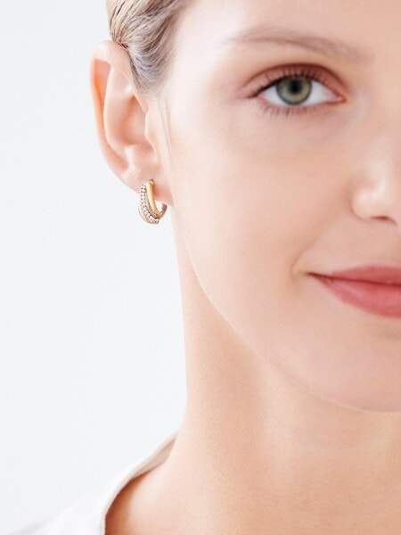 14 K Yellow, Rose & Rhodium Plated White Gold Earrings with Cubic Zirconia