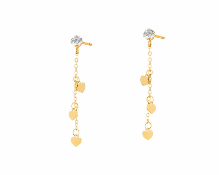 9 K Yellow Gold Dangling Earring with Cubic Zirconia