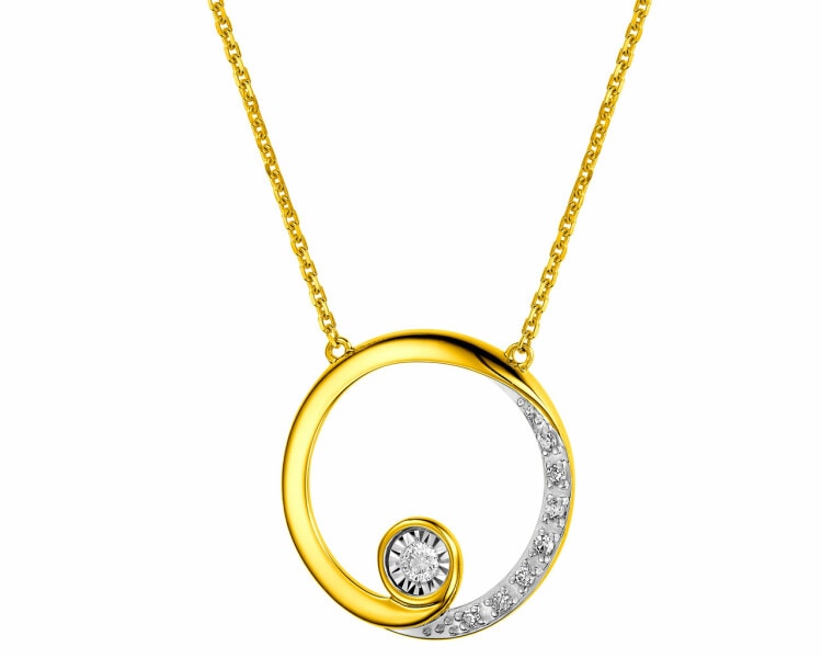 375 Yellow And White Gold Plated Necklace with Diamonds 0,05 ct - fineness 375