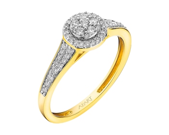 14 K Rhodium-Plated Yellow Gold Ring with Diamonds 0,24 ct - fineness 14 K