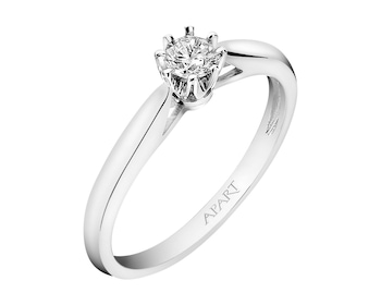 14 K Rhodium-Plated White Gold Ring with Diamond 0,16 ct - fineness 14 K