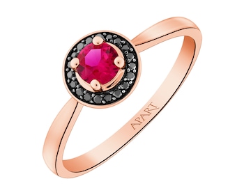 9 K Pink Gold Ring with Black Diamond, Treateds - fineness 9 K
