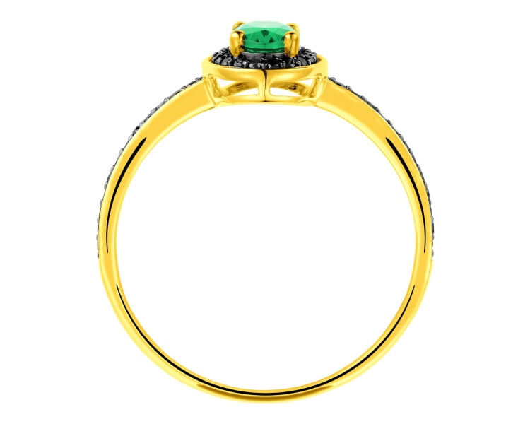 9 K Yellow Gold Ring with Black Diamond, Treateds - fineness 9 K