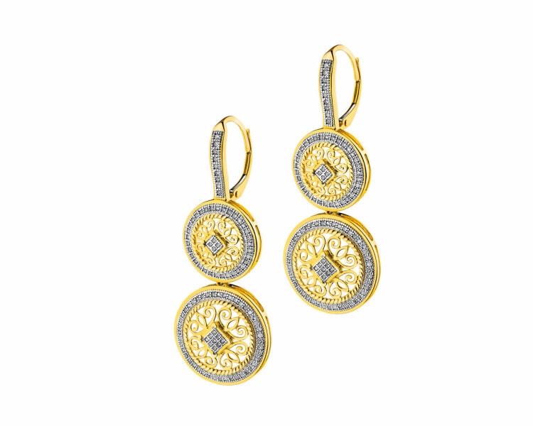 14 K Rhodium-Plated Yellow Gold Earrings with Diamonds 0,60 ct - fineness 14 K