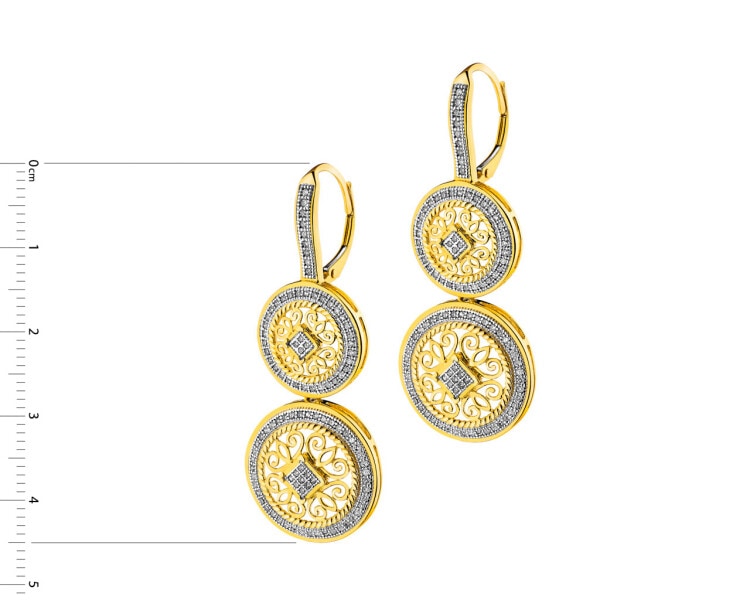 14 K Rhodium-Plated Yellow Gold Earrings with Diamonds 0,60 ct - fineness 14 K
