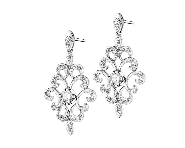 14 K Rhodium-Plated White Gold Earrings with Diamonds 0,70 ct - fineness 14 K