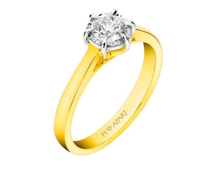 585 Yellow And White Gold Plated Ring with Diamond 0,40 ct - fineness 585