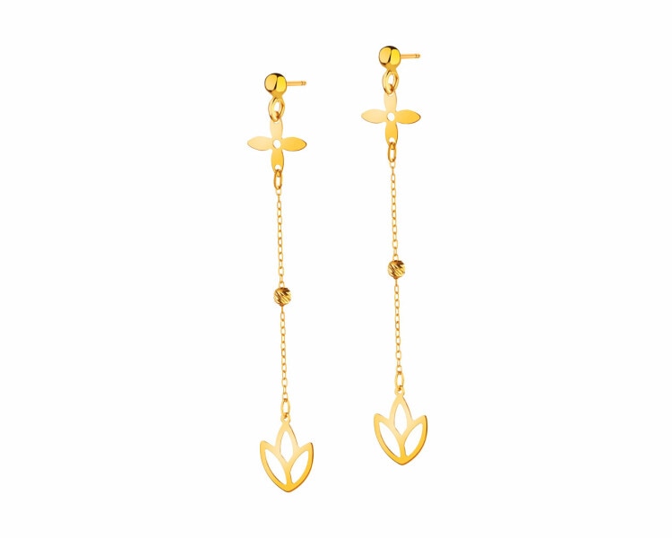 Zlaté náušnice - květy lotosu, kuličky