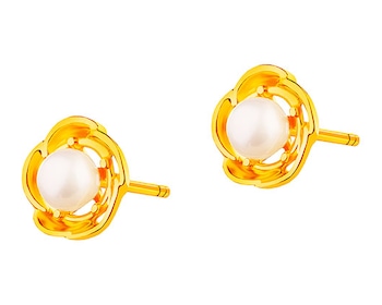Zlaté náušnice s perlami - květy