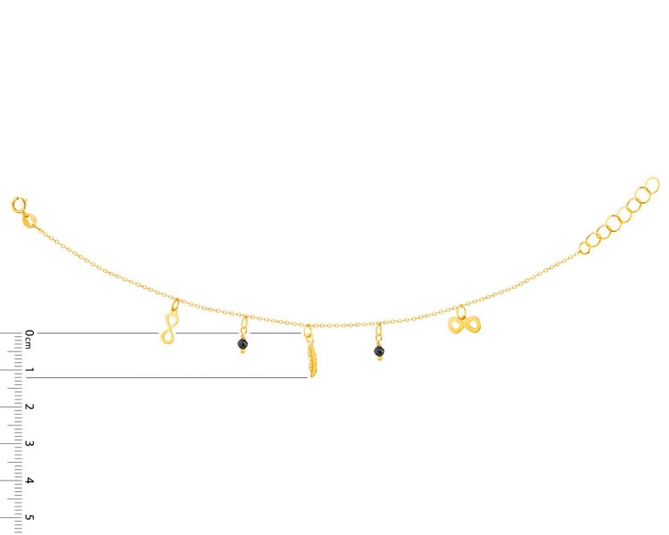 Złota bransoletka z cyrkoniami, ankier - piórko, nieskończoności, kulki