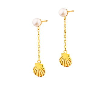Złote kolczyki z perłami - muszle