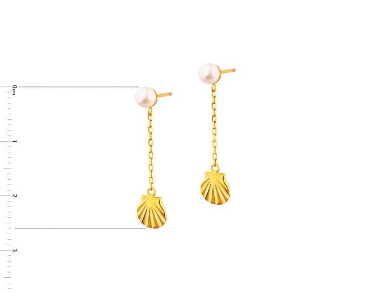 Złote kolczyki z perłami - muszle