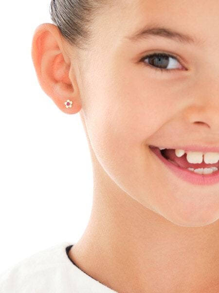 8 K Yellow Gold Earrings with Synthetic Ruby