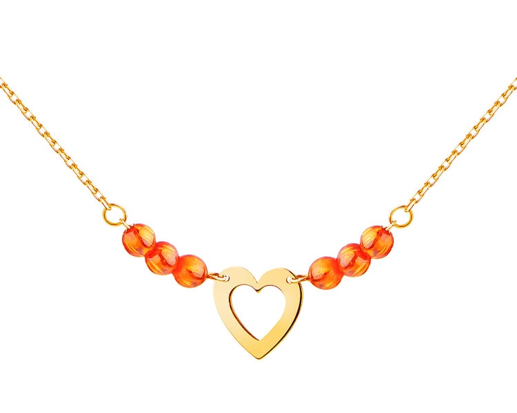 Gold necklace with synthetic quartz, anchor chain - heart