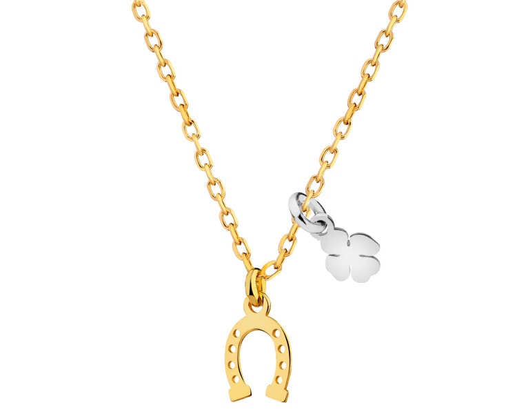 Pozlacený stříbrný náhrdelník - podkova, čtyřlístek