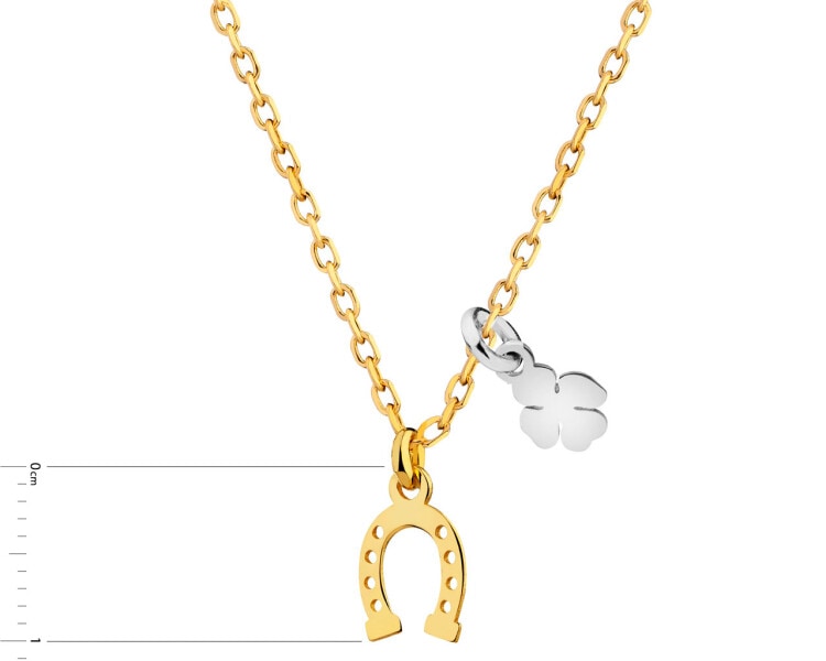 Pozlacený stříbrný náhrdelník - podkova, čtyřlístek