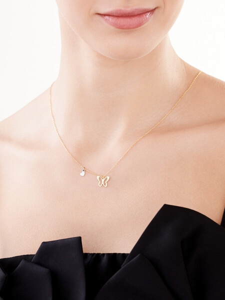 Pozlacený stříbrný náhrdelník - motýl, srdce