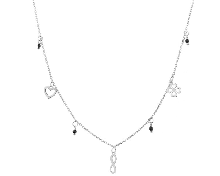 Stříbrný náhrdelník s broušeným sklem - nekonečno, čtyřlístek, srdce