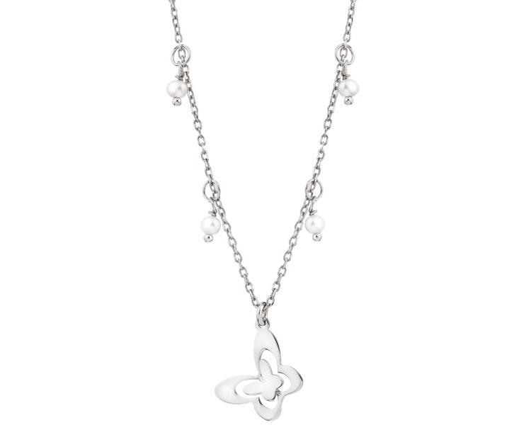 Stříbrný náhrdelník s perlami - motýl