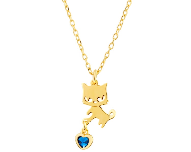Pozlacený stříbrný náhrdelník se zirkonem - kočka