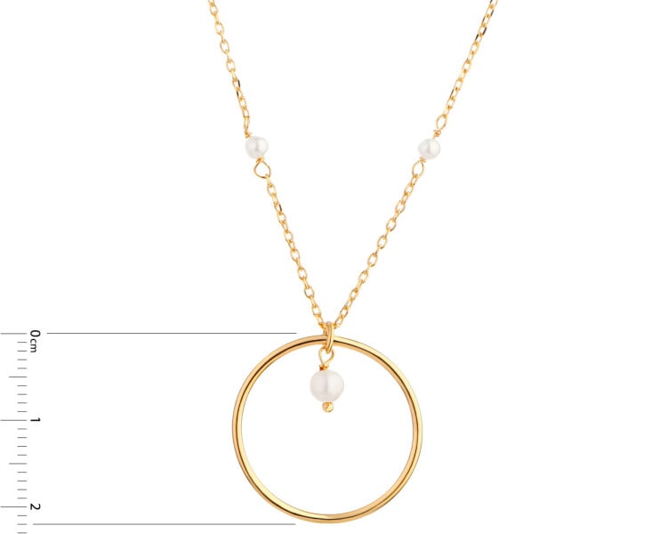 Pozlacený stříbrný náhrdelník s perlami - kroužek