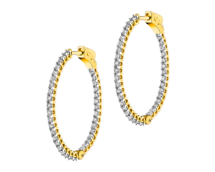 14 K Rhodium-Plated Yellow Gold Hoop Earring with Diamonds 2 ct - fineness 14 K
