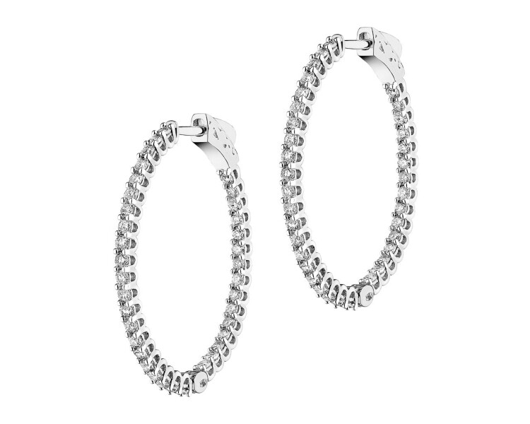14 K Rhodium-Plated White Gold Hoop Earring with Diamonds 2 ct - fineness 14 K