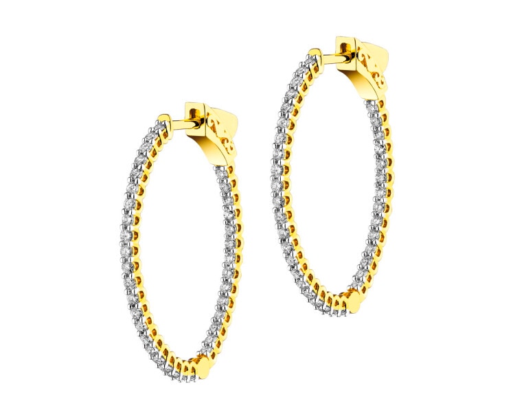 14 K Rhodium-Plated Yellow Gold Hoop Earring with Diamonds 1 ct - fineness 14 K