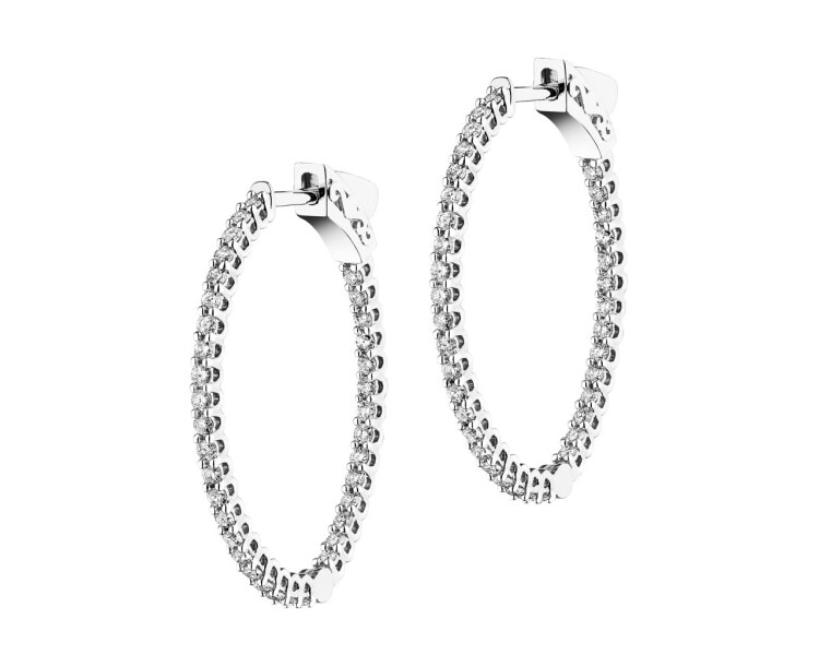 14 K Rhodium-Plated White Gold Hoop Earring with Diamonds 1 ct - fineness 14 K