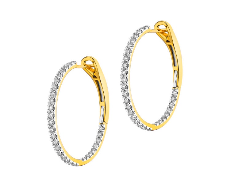 14 K Rhodium-Plated Yellow Gold Earrings with Diamonds 1 ct - fineness 14 K