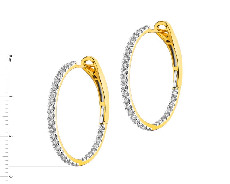 14 K Rhodium-Plated Yellow Gold Earrings with Diamonds 1 ct - fineness 14 K
