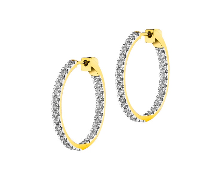 14 K Rhodium-Plated Yellow Gold Earrings with Diamonds 1,46 ct - fineness 14 K