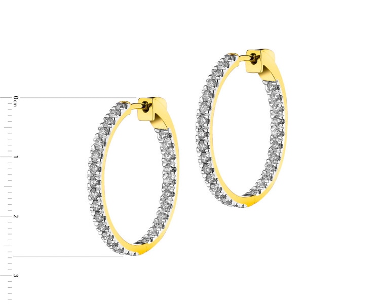 14 K Rhodium-Plated Yellow Gold Earrings with Diamonds 1,46 ct - fineness 14 K