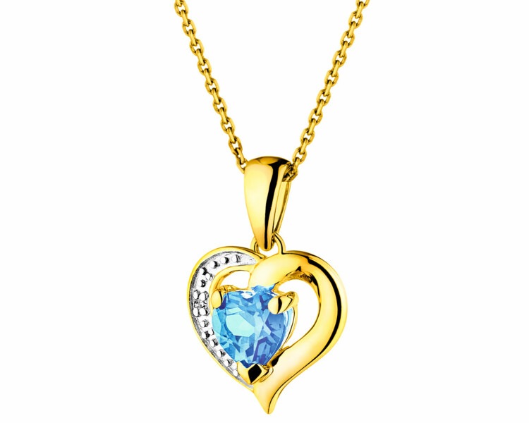 Přívěsek ze žlutého zlata s diamantem a topazem - srdce - ryzost 585