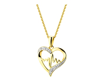 Přívěsek ze žlutého zlata s diamanty - srdce, srdeční tep 0,006 ct - ryzost 585