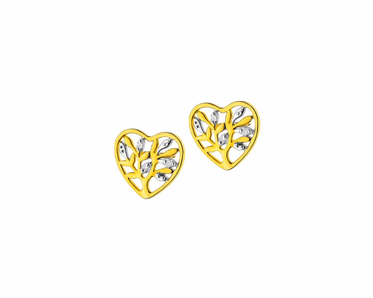Zlaté náušnice s diamanty - srdce, strom života 0,01 ct - ryzost 585