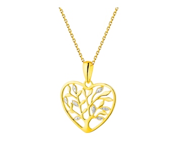 Zlatý přívěsek s diamanty - srdce, strom života 0,01 ct - ryzost 585