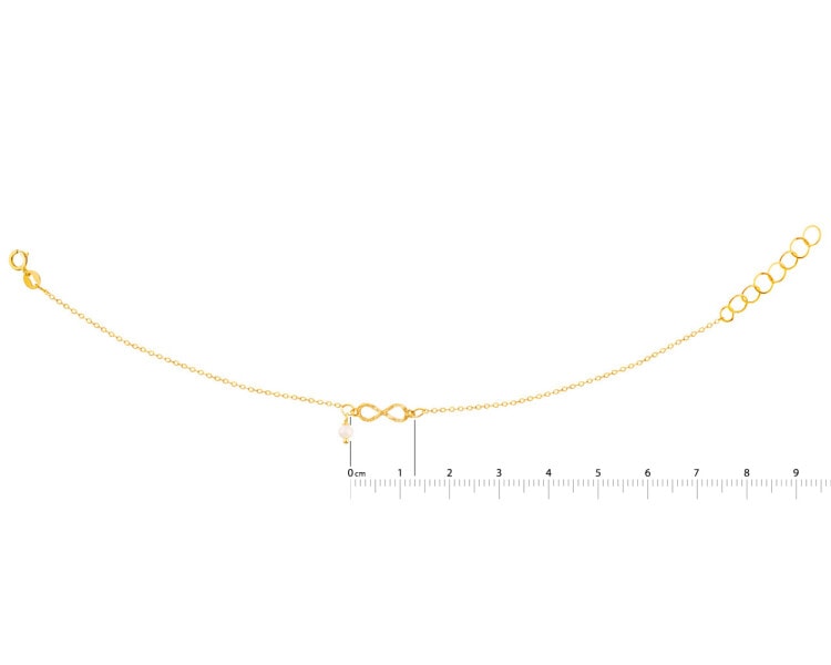 Złota bransoletka z perłą, ankier - nieskończoność