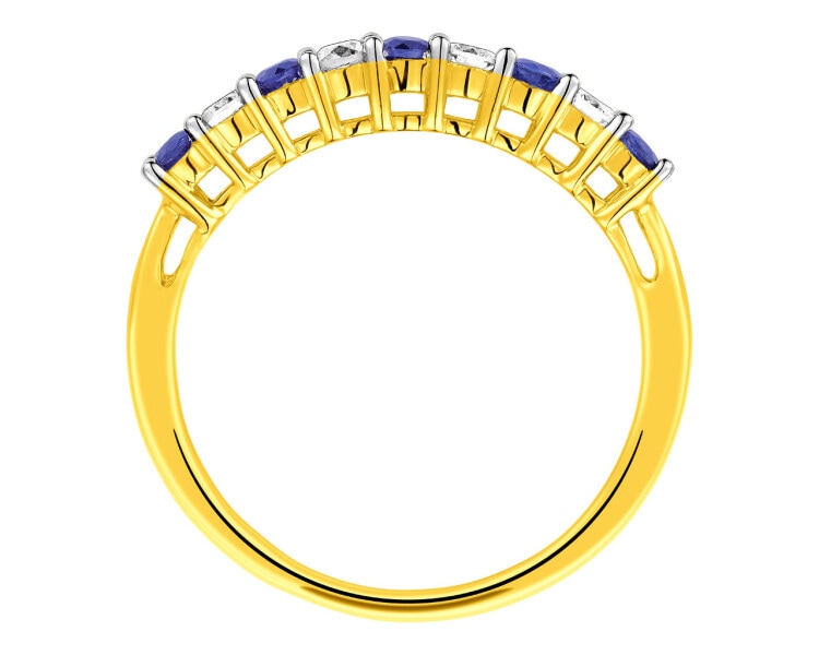 Zlatý prsten s brilianty a safíry - ryzost 585