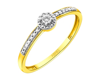 9 K Rhodium-Plated Yellow Gold Ring with Diamond 0,01 ct - fineness 9 K